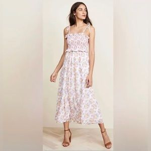 Kos Resort Women’s White Pink Smocked floral maxi dress In size small
